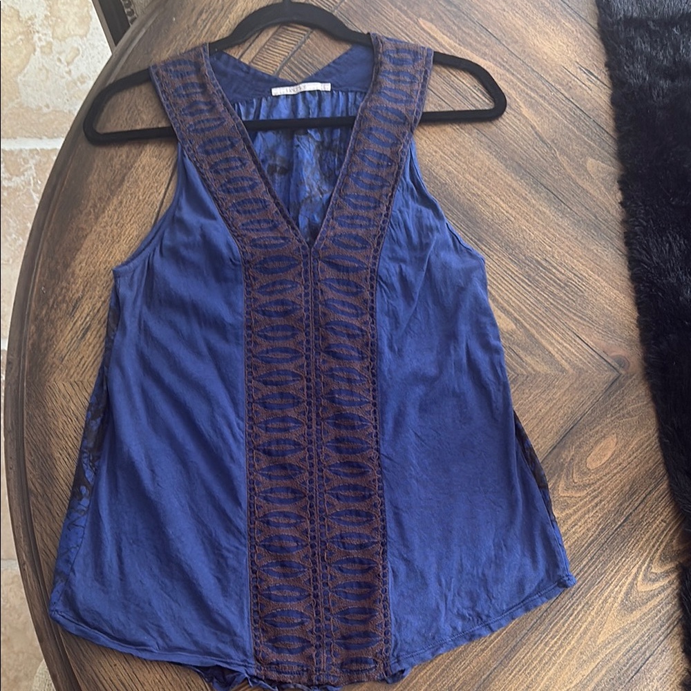 Language Gorgeous Blue and Brown Sleeveless Top Size Large